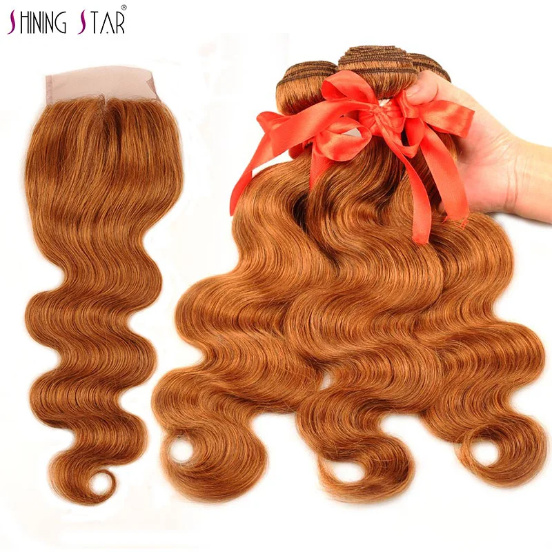 

Shining Star Body Wave 3 Blonde Bundles With Closure Color 30 Peruvian Non Remy Hair Bundles With Closure Human Hair Extensions