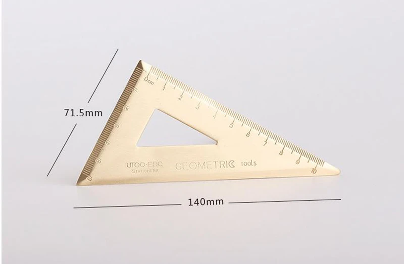 1 комплект винтажная латунь Удобная треугольная Линейка + угломер, линейка школьная Медь Металл натуральный цвет EDC инструменты Escolar