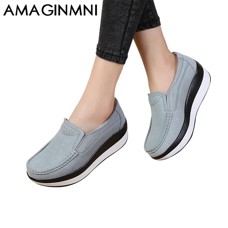 Spring Women Flats Platform Loafers Shoes Female Suede Leather Casual Shoes Slip on Flats