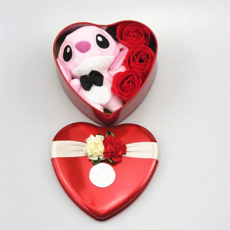 Ручной работы прекрасный Ститч плюшевые игрушки с мылом цветы в форме сердца подарочная коробка творческий день Святого Валентина и день рождения для девочек - Цвет: Бежевый