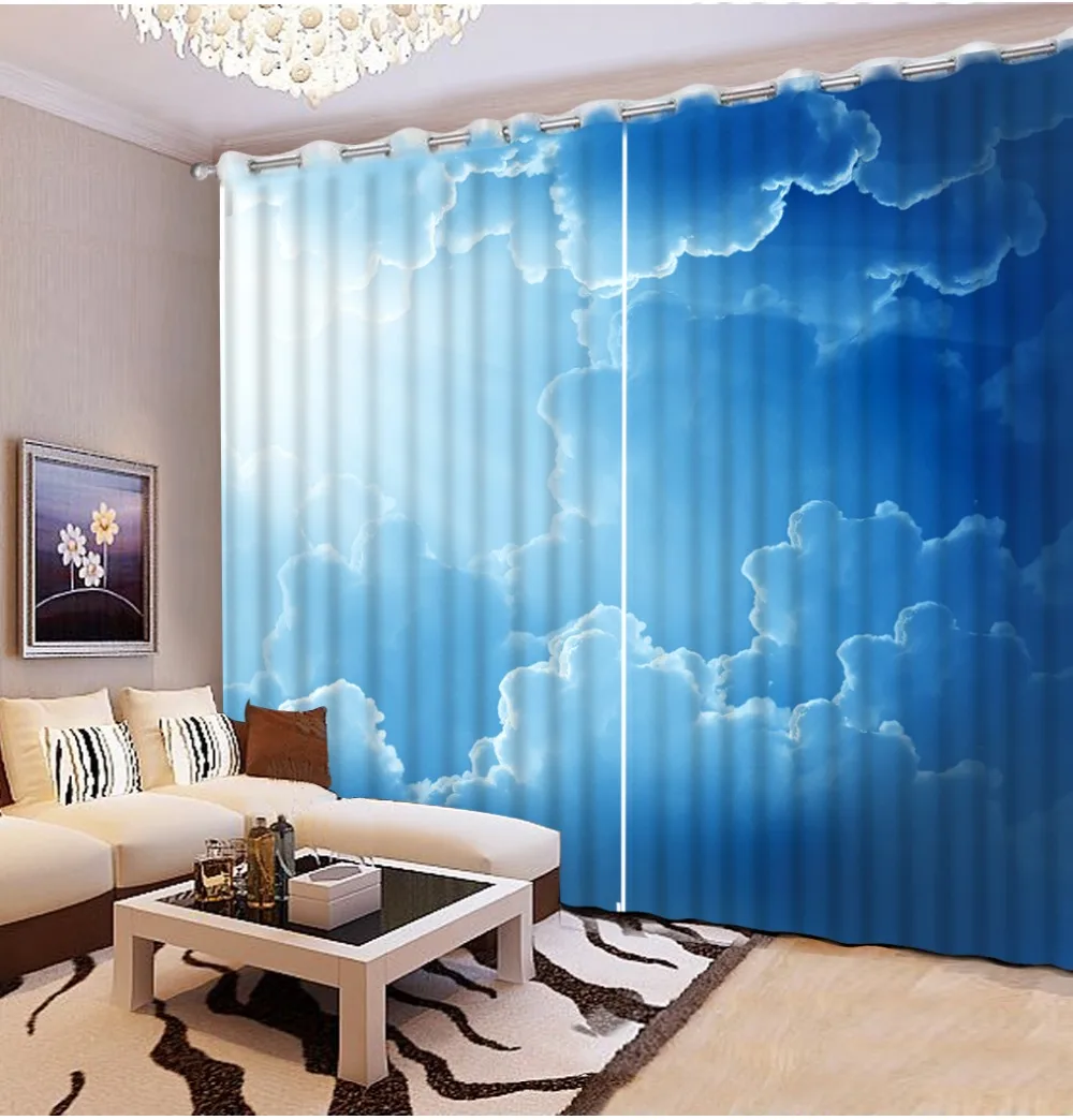 New Custom 3D Beautiful blue sky scenery curtains for living room 3d