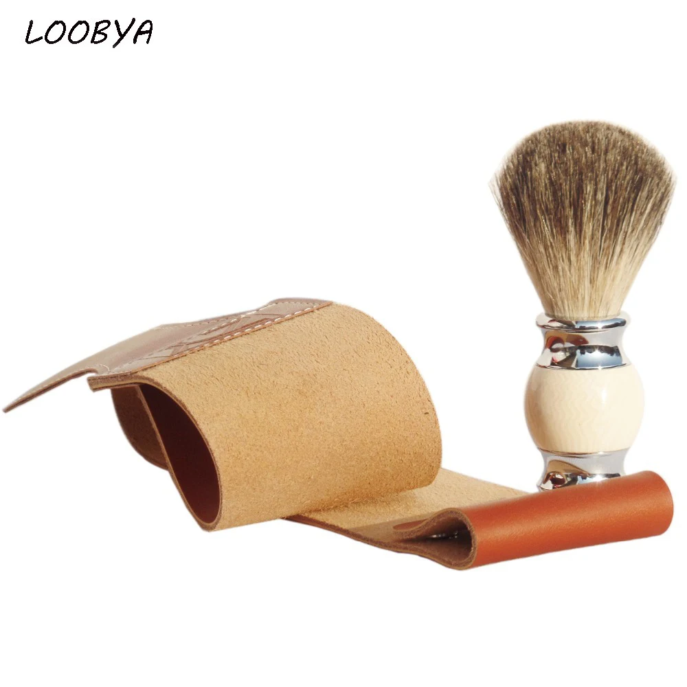 2pc/set Leather Shaving Strop and Steel Handle Badger Hair Shaving