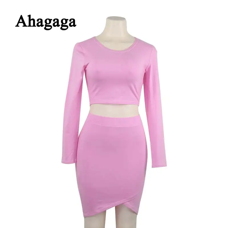 Ahagaga, осенне-зимний спортивный костюм, женские костюмы, комплекты, модный однотонный женский костюм из 2 предметов(футболки+ юбки), женский костюм
