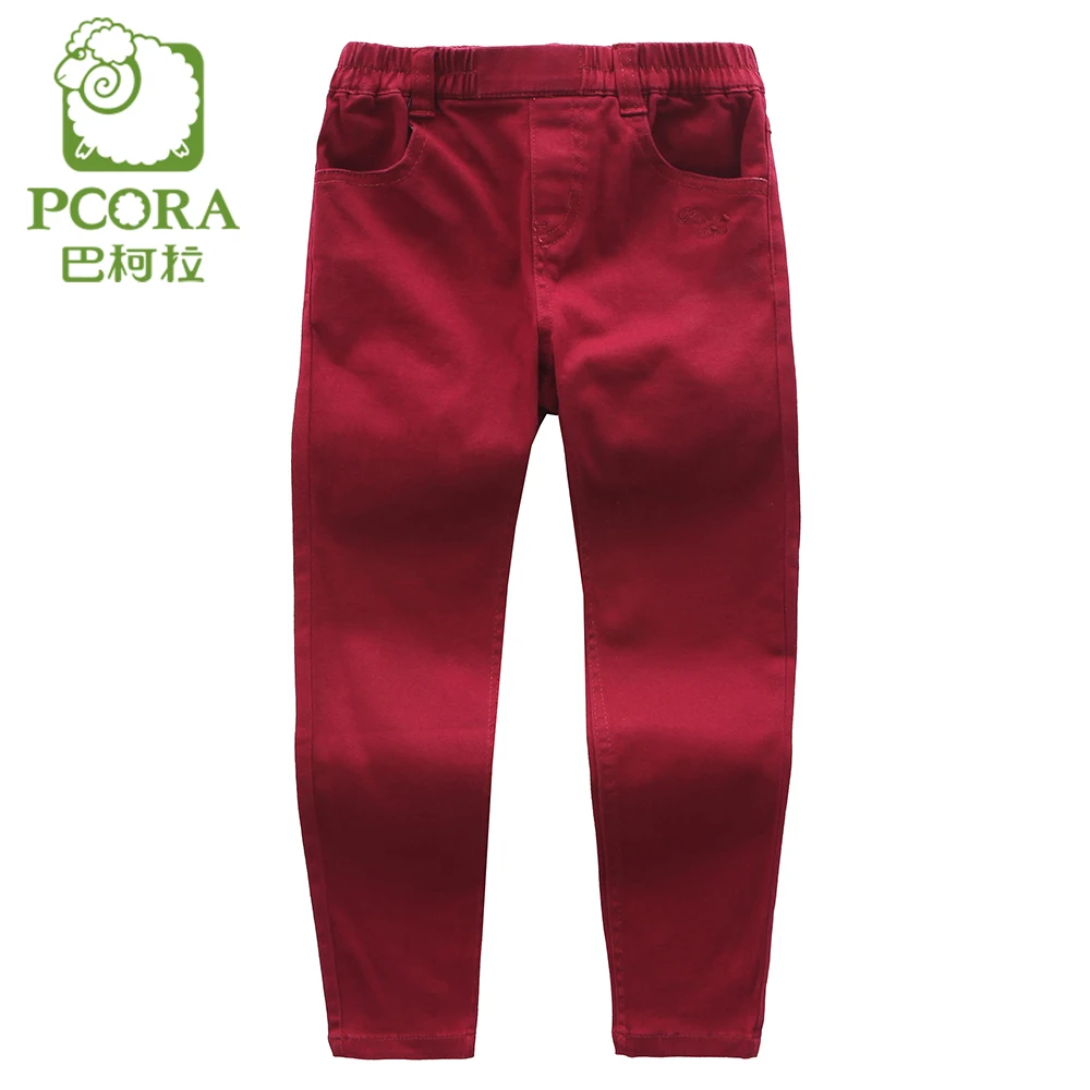 PCORA Pants for Girls Leggings Cotton Pants Children Trousers Red/Khaki