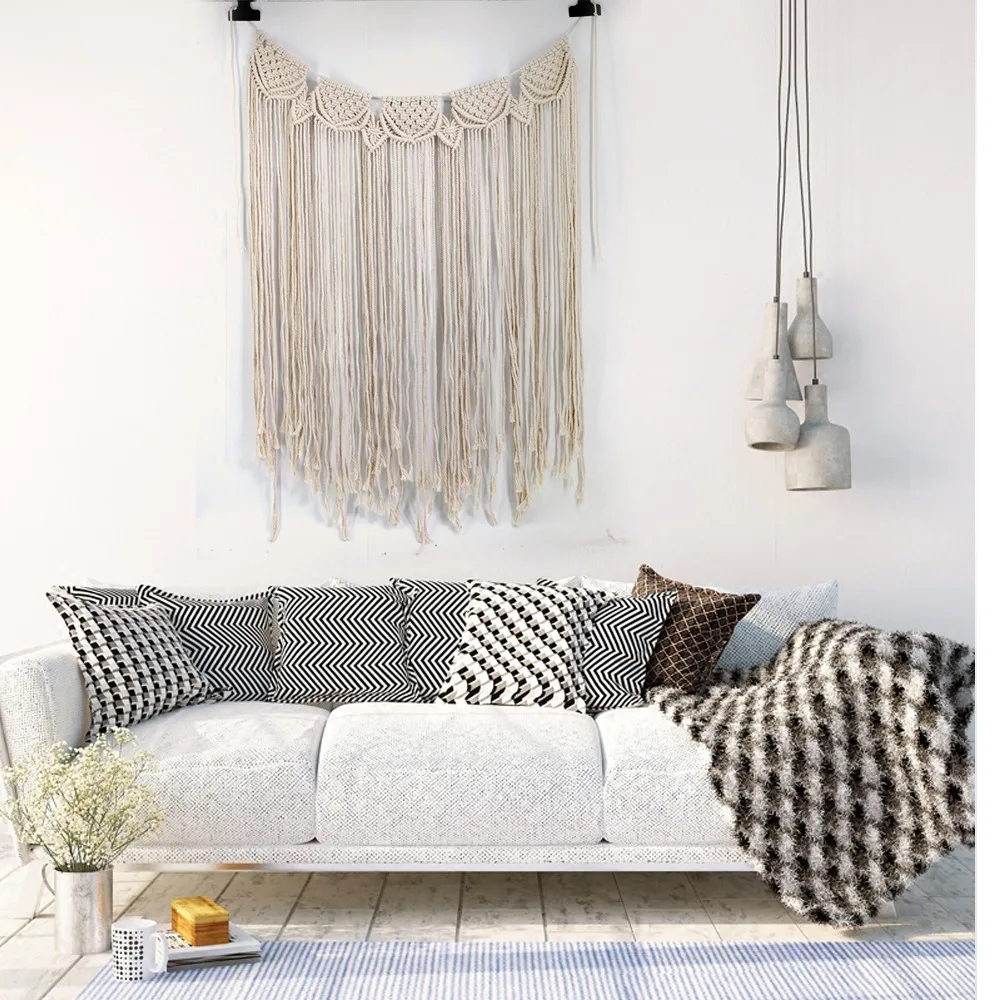 Handmade Wall Hanging Cotton Woven Tapestry Boho Large Wedding Backdrop Decoration for Living Room 85x110cm | Дом и сад