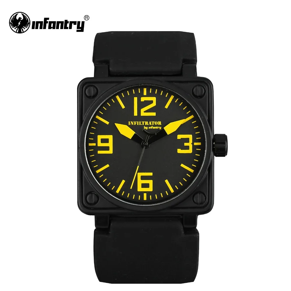 INFANTRY Mens Quartz watches Military Square Face Watches Analog Male