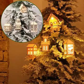 

New LED Luminous Wooden House Pendant Decorations Light For Home Christmas Tree Decoration Holiday Gifts Christmas Ornaments