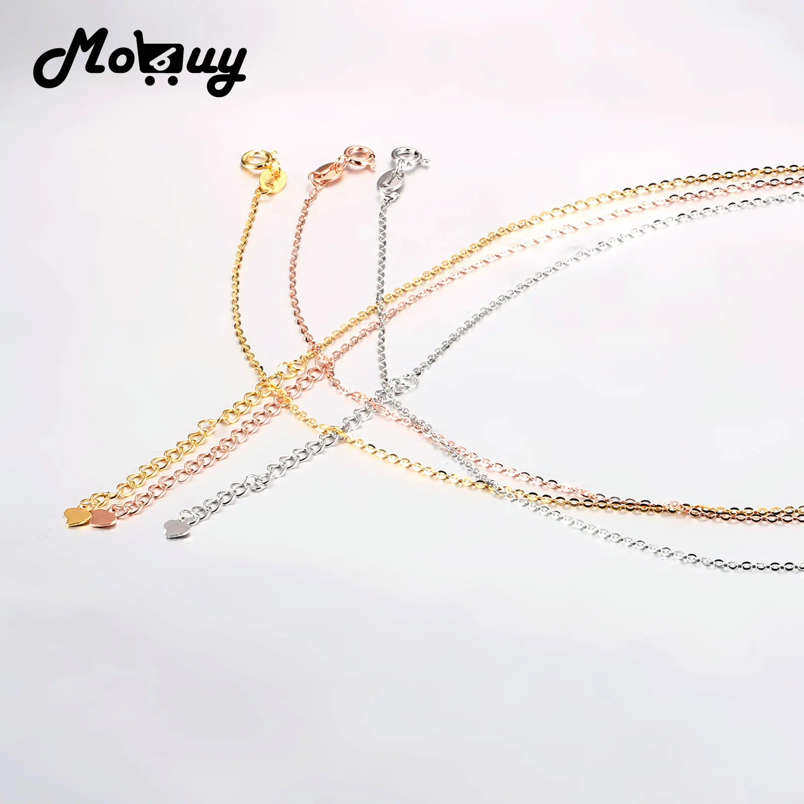 MoBuy 3 Colors Available 100% 925 Silver Chain 18 Inches 45CM Link Chain With Extended Chain For Fine Jewelry For Men & Women - Image 3