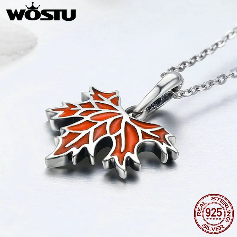 WOSTU роскошное серебро 925 пробы Осеннее Ожерелье с кленовыми листьями для женщин