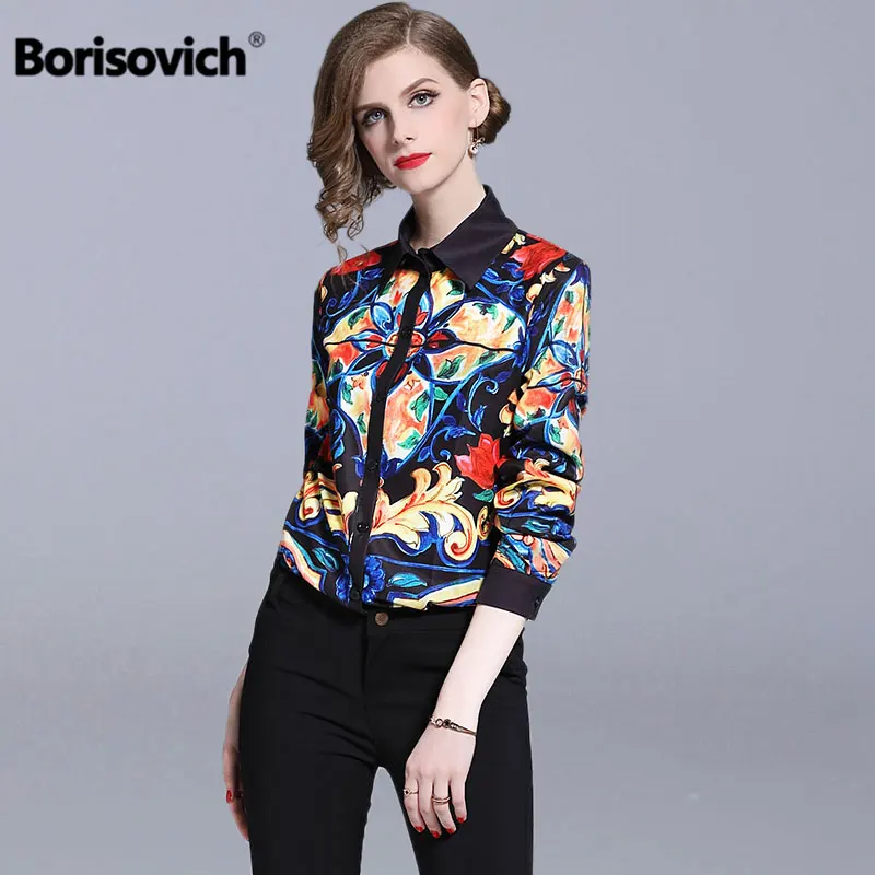 

Borisovich Vintage Print Women Casual Blouses Shirts New Brand 2019 Spring Fashion Long Sleeve Female Elegant Shirt N956