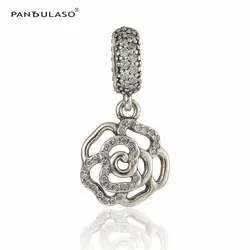 Pandulaso 925 пробы серебряные бусины розы Bloom Pave CZ Fit оригинальный серебряный браслеты с подвесками и колье для женщин DIY ювелирных изделий