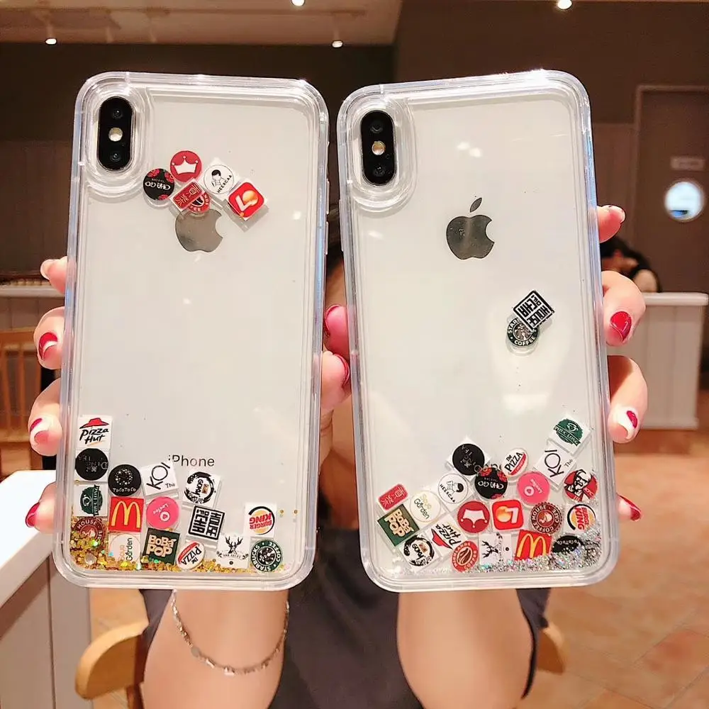 Liquid Sand Creative Restaurant Brand Icon Case For iphone 6 7 8 Plus X XR XS MAX Fashion Quicksand Back Cover 6plus 7plus 8plus | Мобильные