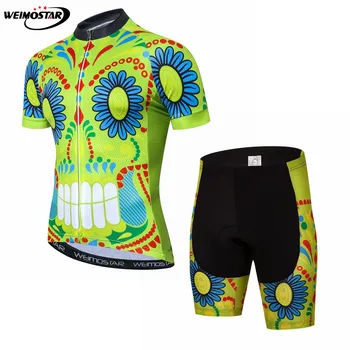 

Summer Men 2018 Cycling Team Clothes Men's Cycle Bike Short Sleeve Jersey Bib Shorts Sets White Skull S-4XL