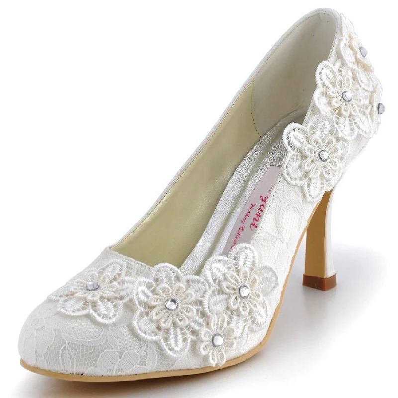 Handmade Lace Flower Wedding Dress Shoes Lady Sweetness Beige Banquet Evening Party Prom Dress Shoes High Heel Bridal Shoes