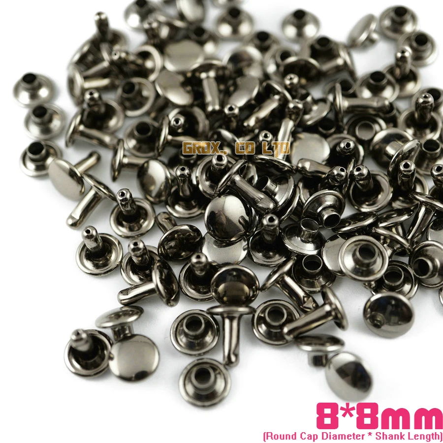 500 set 8*8mm Gunmetal Double Cap Round Rapid Rivet Punk Rock Leathercraft Rivetin Rivets from