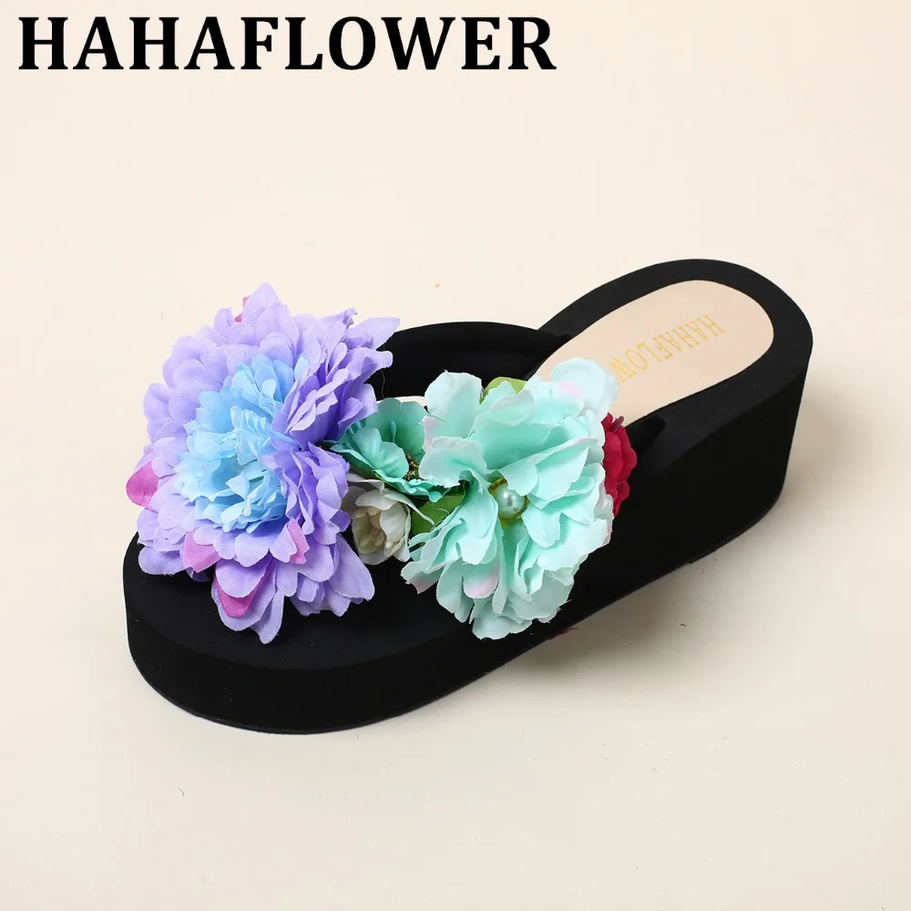 HAHAFLOWERSize 35-41 Летняя Новинка 2017 г. пляжная модная женская повседневная обувь женские ручной работы лепестки женский Летняя женская обувь