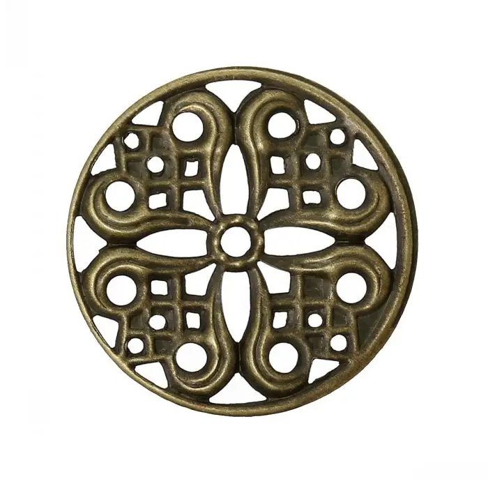 

DoreenBeads Embellishment Findings Round Antique Bronze Hollow Flower Pattern 24mm(1") Dia,100PCs from yiwu