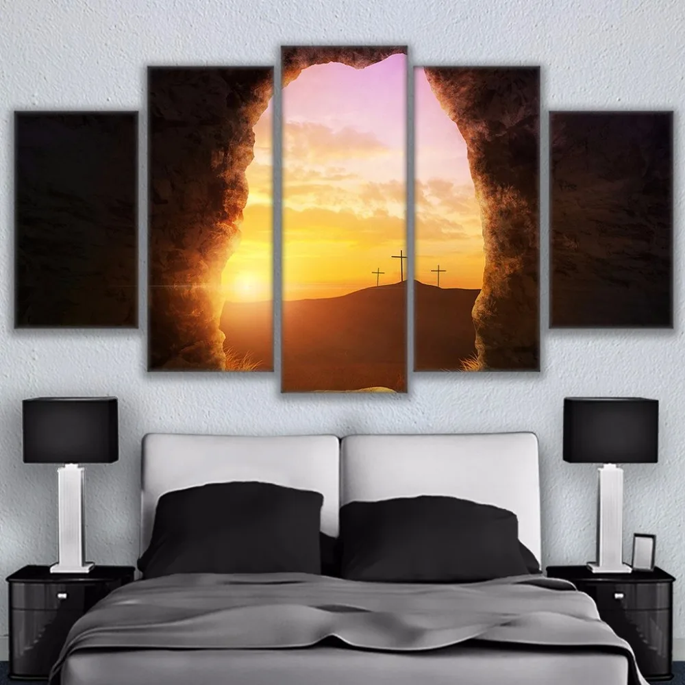 

Canvas Pictures Living Room Wall Art Home Decor HD Prints Frame 5 Piece Sunset Outside The Cavern Painting Modular Cross Poster