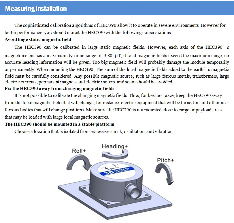 HEC390 9-осевой AHRS модуль цифровой компас Инклинометр датчик точность направления 0,3 градусов 9~ 35 В(RS232 RS485 ttl Modbus опционально