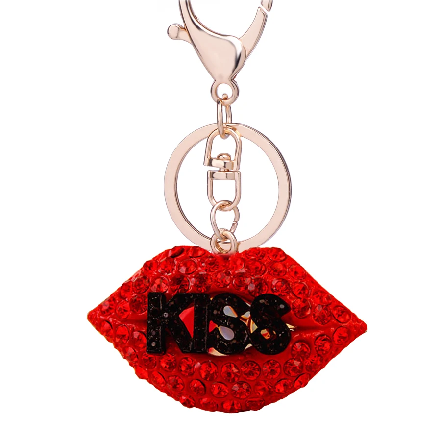 Creative Rhinestone Sexy KISS Lips Keychain Novelty Trinket Key Chain