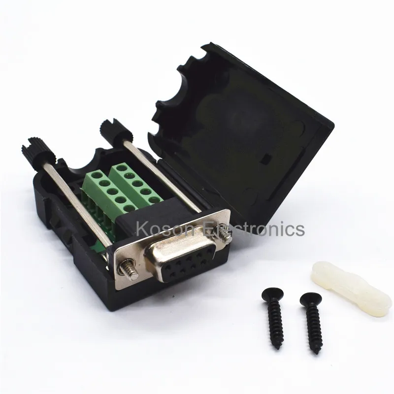 

DB9 Female 9Pin Plug Breakout Board Terminals Connector Screw Type Black Plastic Cover