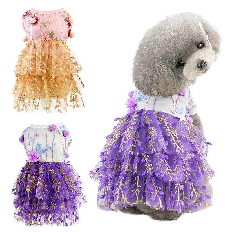 Summer Dogs Lace Party Dress Pet Cat Clothes Print Tutu Dress Puppy