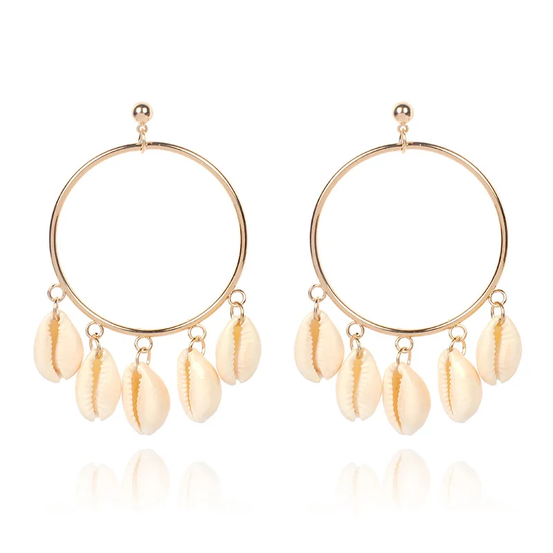 

2019 Fashion New Metal Natural Shell Earrings Female ins Cold Wind Exaggerated Geometric Large Ring for the women Earrings