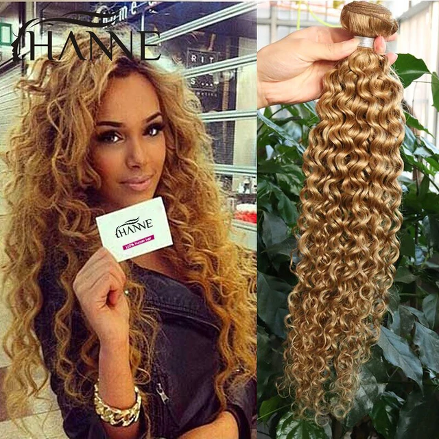 Maleisische krullend haar 4 bundels honing blonde krullend weave remy