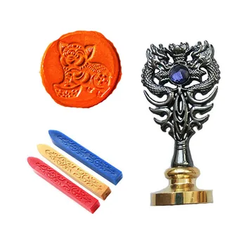 

signature Custom Wax Seal Stamp Kit Zodiac pig Metal Dragon Handle Vintage Wedding Invitations （Dragon black）
