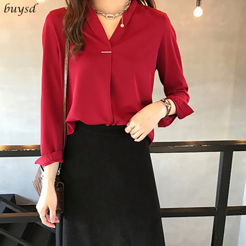

BUYSD 2019 women chiffon blouse shirt long sleeve women shirts fashion womens tops and blouses 2018 3XL 4XL plus size women tops