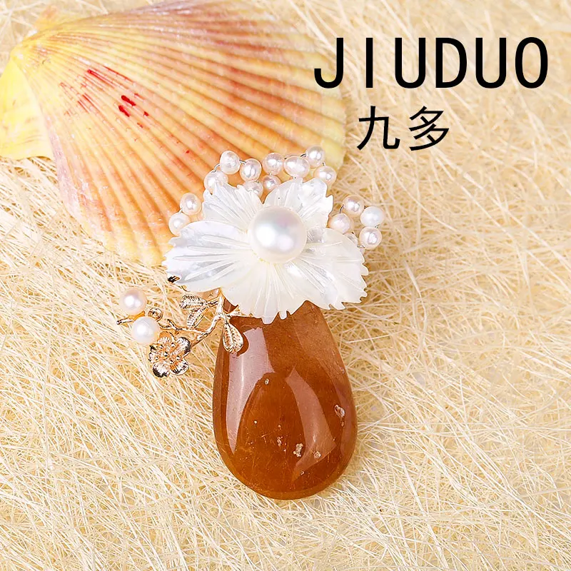 JIUDUO жемчужная брошь натуральный каменные подвесные украшения из розового золота