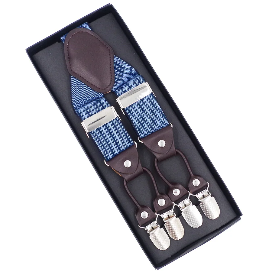 Man's Suspenders Leather 6 clips Braces Male Vintage Casual Suspensorio Tirantes Trousers Strap Father/Husband's Gift 3.5*120cm