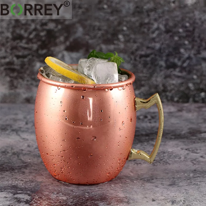 BORREY Stainless Steel Coffee Mug Tea Cup Moscow Mule Copper Mugs Hammered Plated Beer Cocktail Bar Bartender Tools | Дом и сад