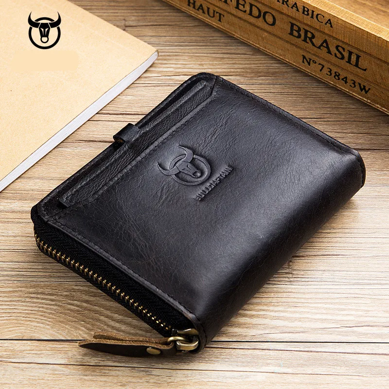 

Designer Genuine Leather Wallet Men Wallets Brand High Quality Zipper Men Short Fold Wallet Pocket Purse Male Card Holder