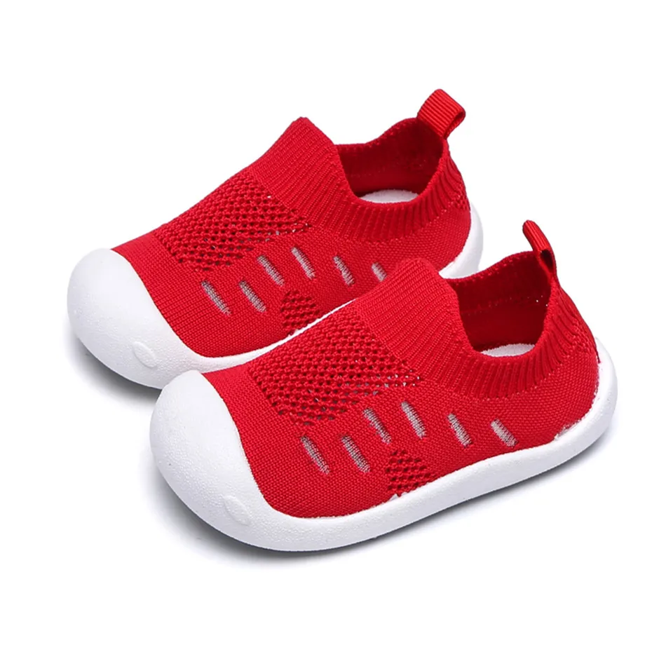Осенняя детская обувь для малышей обувь для маленьких девочек и мальчиков Мягкая подошва Нескользящая удобная детская вязаная обувь для первых шагов - Цвет: red 2