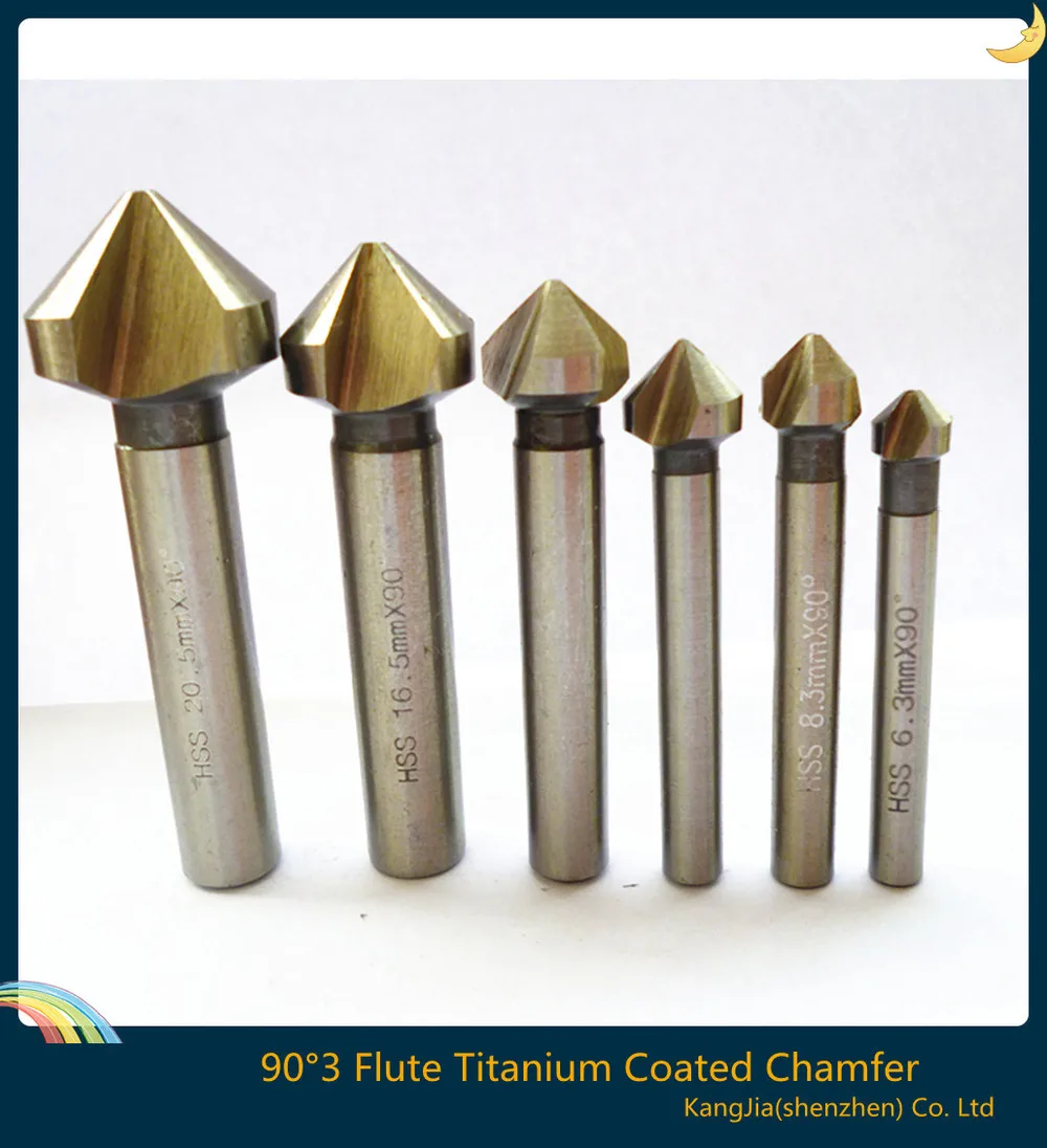 Hot 6pc New 90 Degree 3 Flute Hss Chamfer Chamfering End Mill Cutter Bit Countersink Set 6.3mm 8