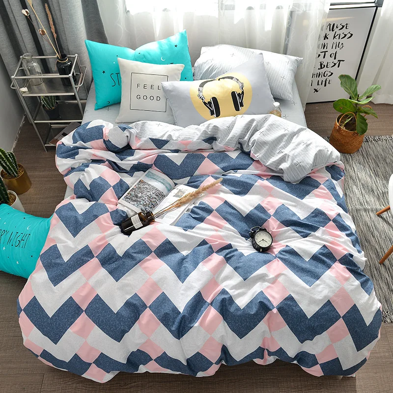 

small cube print Simple style bedding set cotton fabric 3/4pcs Twin Queen Size duvet cover flat sheet pillowcase