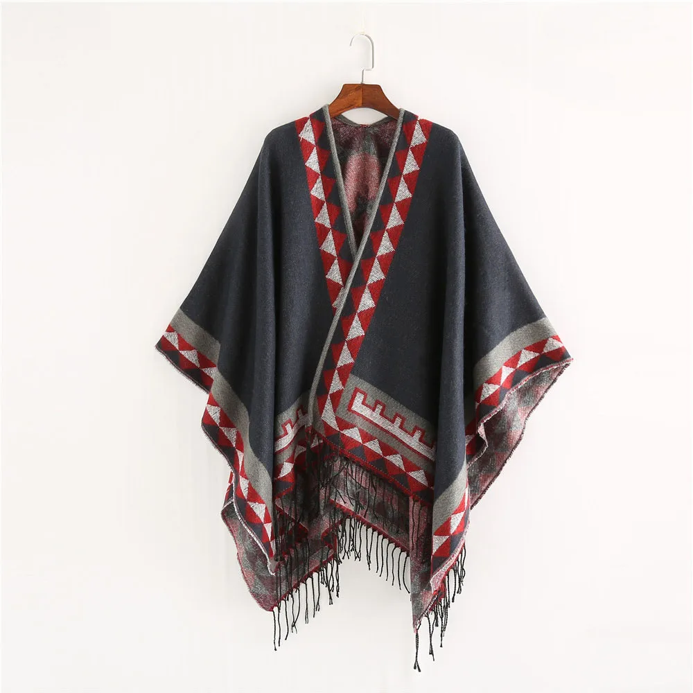 FS Индийский стиль модные геометрические кисточки пашмины пончо и накидки пальто женские шарфы осень зима теплая шаль Cachemire шарфы