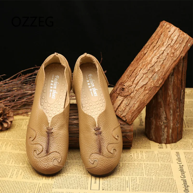 

2019 Woman Flat Shoes Genuine Leather Loafers Soft Spring Casual Shoes Ladies Flats Comfort Slip on Vintage Women Shoes