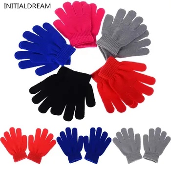 

Children Gloves Boy Girl Candy Color Warm Knitted Wool Full Finger Writing Gloves Kids Winter Accessories ST020