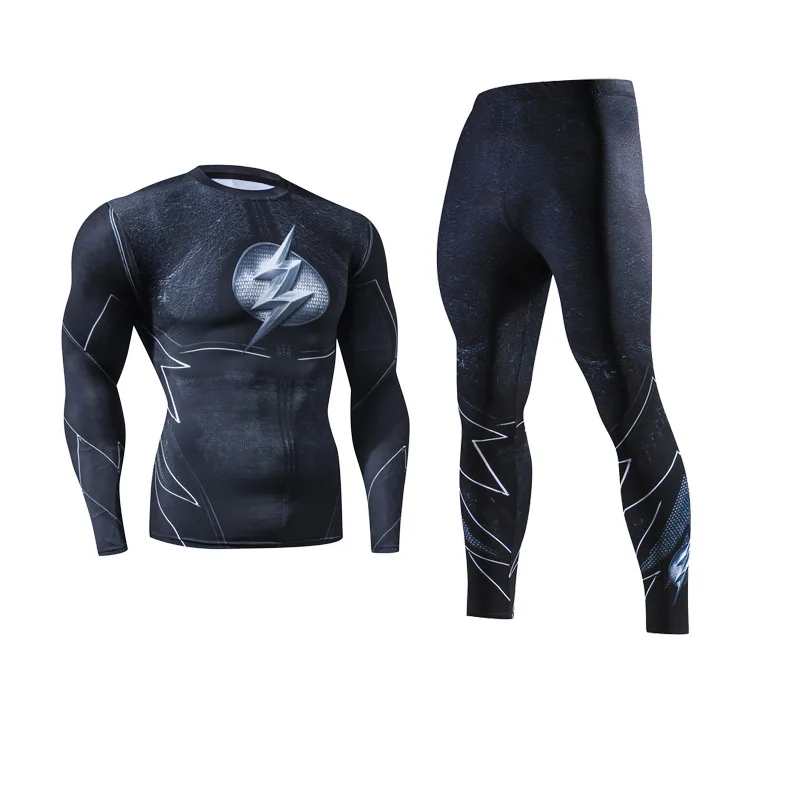 Для мужчин Фитнес Костюмы комплект для бега из супергероя Супермена, комплект спортивной одежды, Костюмы Спортивные костюмы 3D печати длинный сжатия наборы для ухода за кожей