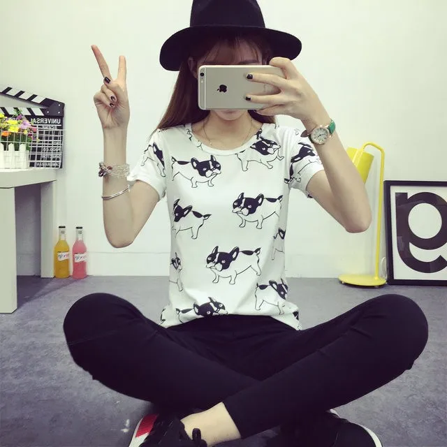 2016 casual fashion brand women summer style Tops women's Tshirts French Bulldog T Shirts camisetas femininas poleras de mujer HTB1XZ11JFXXXXcIXpXXq6xXFXXXR - 2016 casual fashion brand women summer style Tops women's Tshirts French Bulldog T Shirts camisetas femininas poleras de mujer
