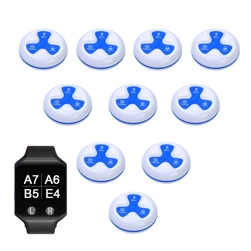 

Waterproof Watch Pager Table Service Easy Operate System Receiver Wrist 10 Bell Wireless Restaurant Waiter Hospital Pager System