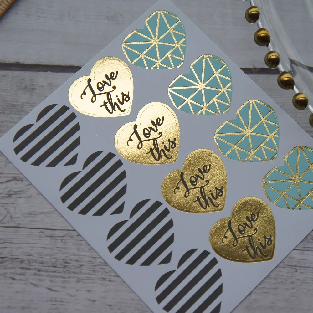 2 sheets gold blue heart style Paper sticker as Scrapbooking DIY gift packing Label Decoration Tag party Decoration - Image 2