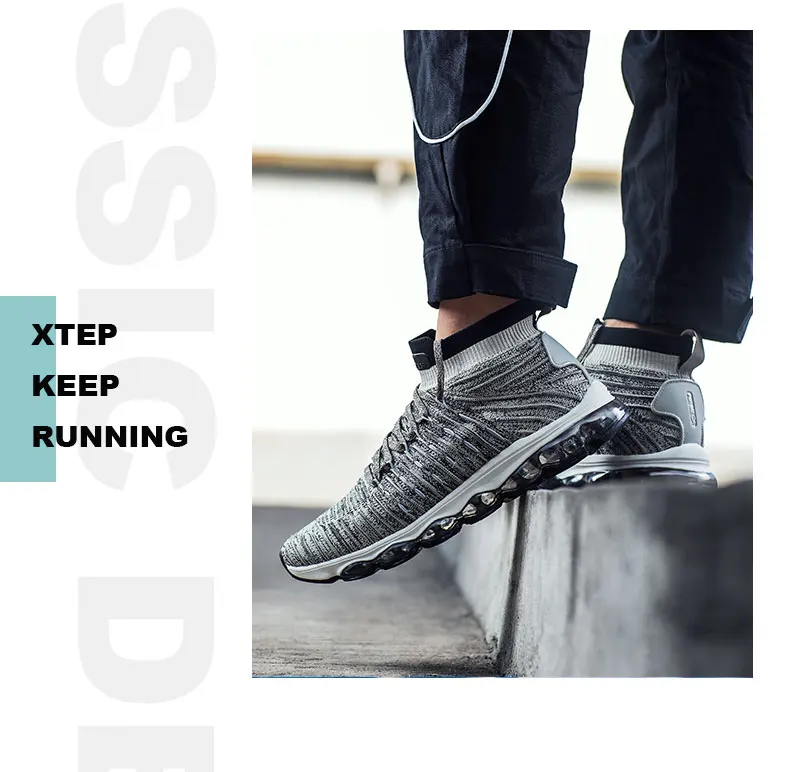 Xtep AIR MEGA, мужские кроссовки для бега, мужская Трикотажная обувь для бега на воздушной подушке, дышащая обувь без шнуровки, мужская обувь для бега 882419119506