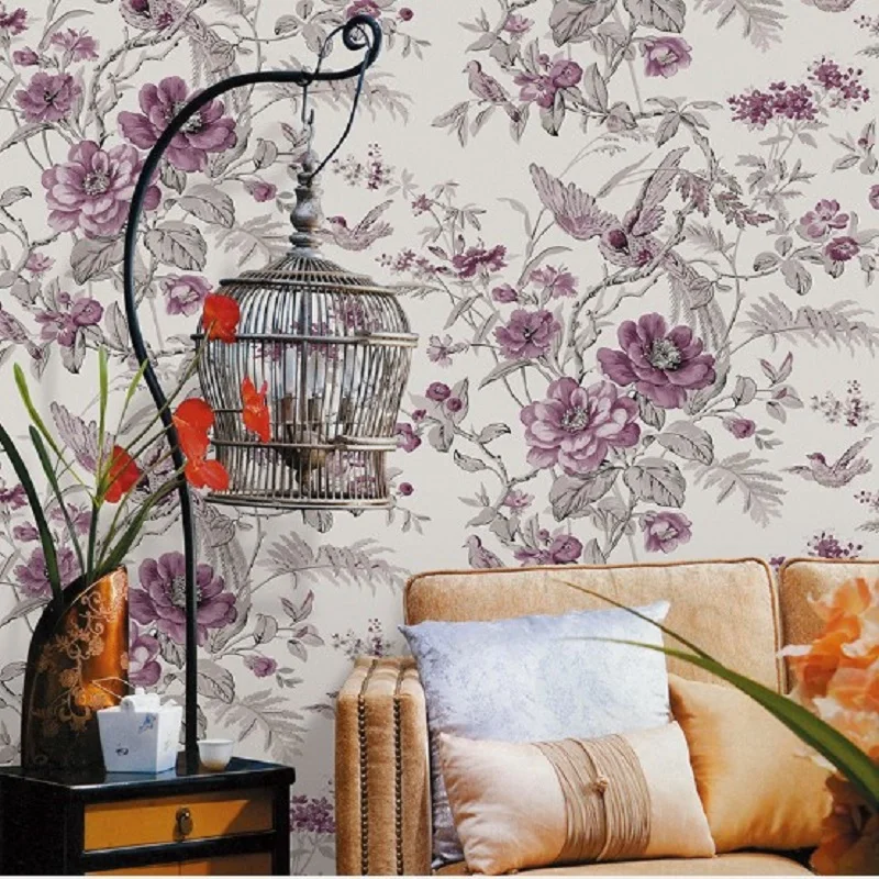 Цветок с птицами обои деревенский стиль нетканые обои домашнее украшение современные обои papel де parede tapete спальня
