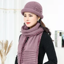 Новые зимние комплекты для женщин, теплые вязаные цветочные черепа, сплошной цвет, смешанный ворсинки, шапочки из кроличьего меха, мешковатый головной убор шляпа