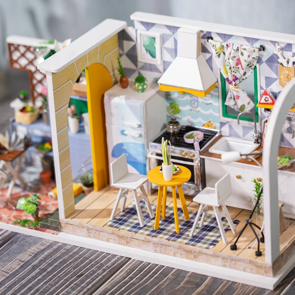 Ручной работы Diy кукольный домик Miniaturas 3d Деревянный кукольный дом мебель миниатюрный кукольный домик комплект со светодиодной игрушкой для детей подарок на день рождения