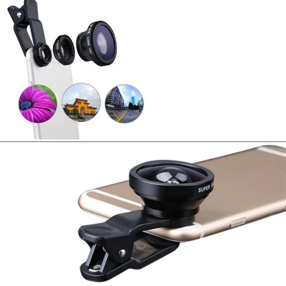 3-в-1 Широкий формат макро объектив «рыбий глаз» Камера Наборы мобильного телефона объектив «рыбий глаз» с зажимом 0.67x для iPhone samsung сотовые телефоны