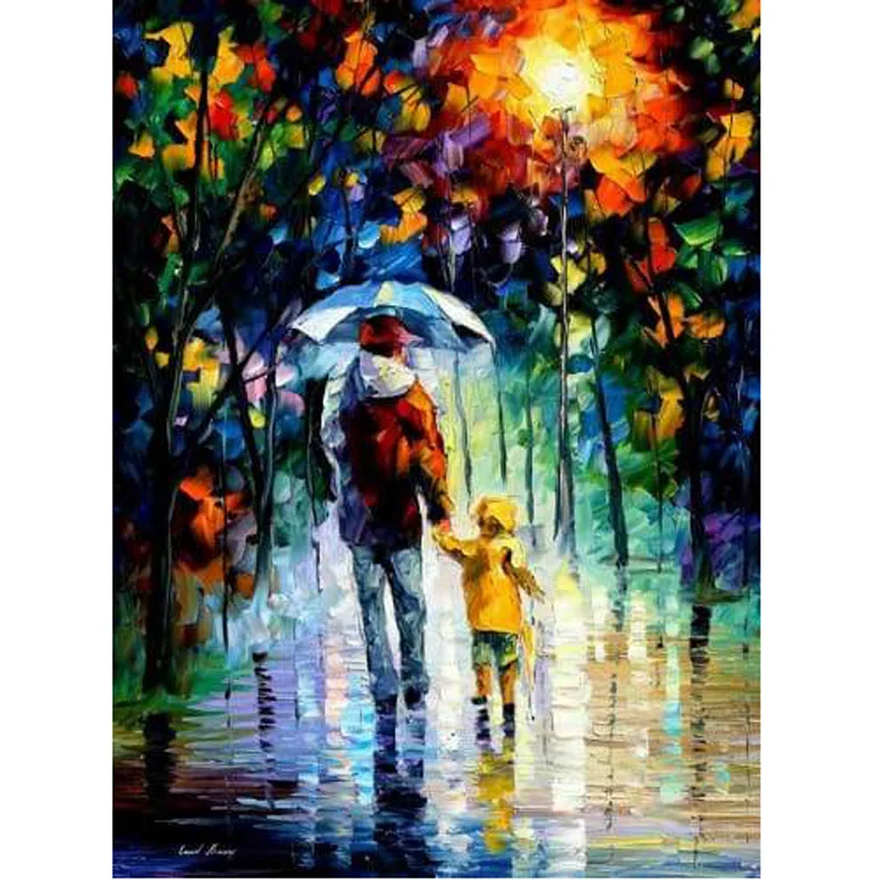 

Diy Diamond Painting World Full Drill Square Round Diamonds Rainy Walk With Daddy Rhinestones Home Decor